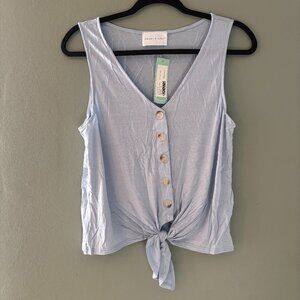 French Grey Cropped Tie Front Button Tank